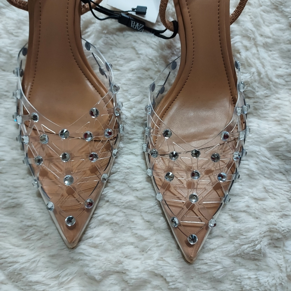Zara rhinestones Slingback Sz 8/39 - Picture 7 of 12